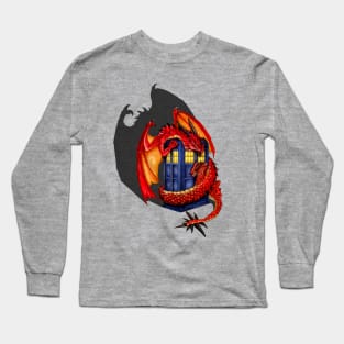 Red Dragon with blue phone booth Long Sleeve T-Shirt